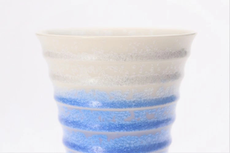 ARITA WARE TUMBLER INDIGO-DYED WATERDROP PATTERN TIERED SAKE CUP (WITH WOODEN BOX) /SHINEMON KILN
