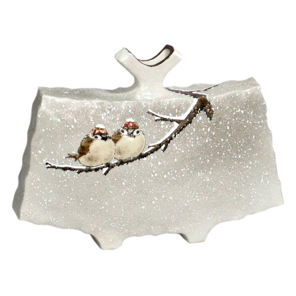 KUTANI WARE PORCELAIN HENKO VASE – SNOW AND SPARROW FAN MOTIF