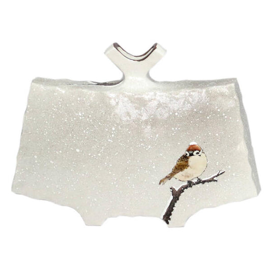 KUTANI WARE PORCELAIN HENKO VASE – SNOW AND SPARROW FAN MOTIF