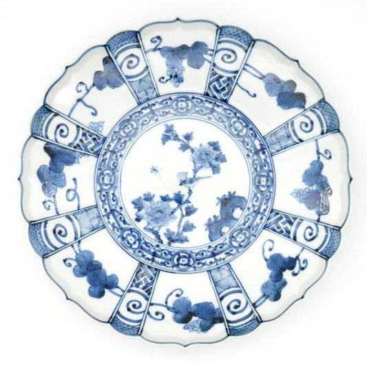 (IMPERIAL HOUSEHOLD PURVEYOR)KUTANI WARE LARGE PLATE “SEIKA HOJU KARAKUSA KACHO” / CHOZA YAMAMOTO