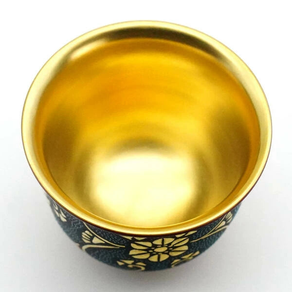 KUTANI WARE GUINOMI – BLUE DOTS WITH GOLD IRON ARABESQUE AND INNER GOLD DECORATION BY KINGYOKU NAKATA