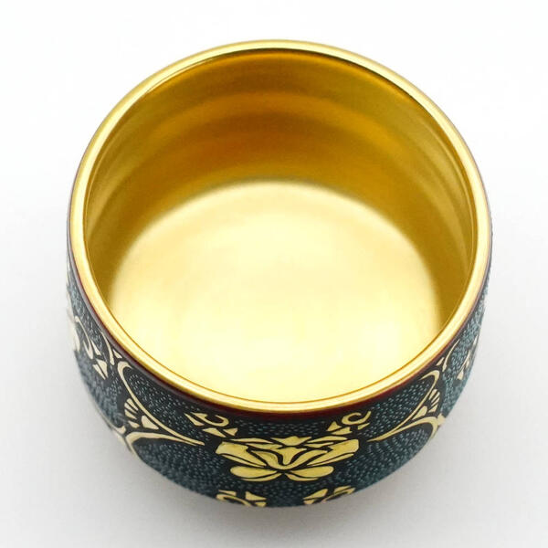 KUTANI WARE SAKE CUP WHIRLPOOL BLUE GRAIN MORIKIN PEONY ARABESQUE /KINGYOKU NAKADA