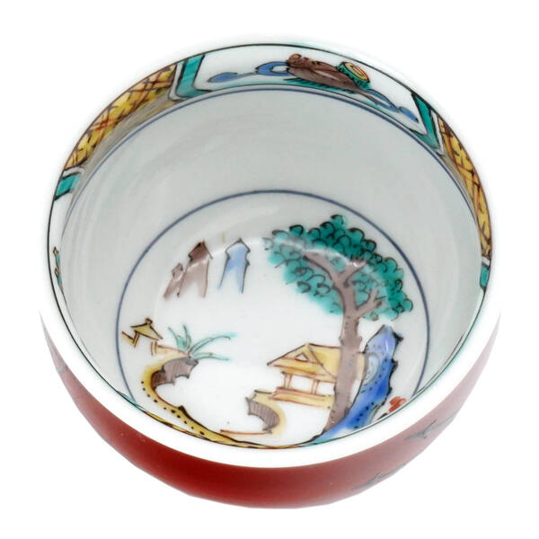 KUTANI WARE GUINOMI SAKE CUP “COUNTRYSIDE LANDSCAPE” / TAMEKICHI MITSUI
