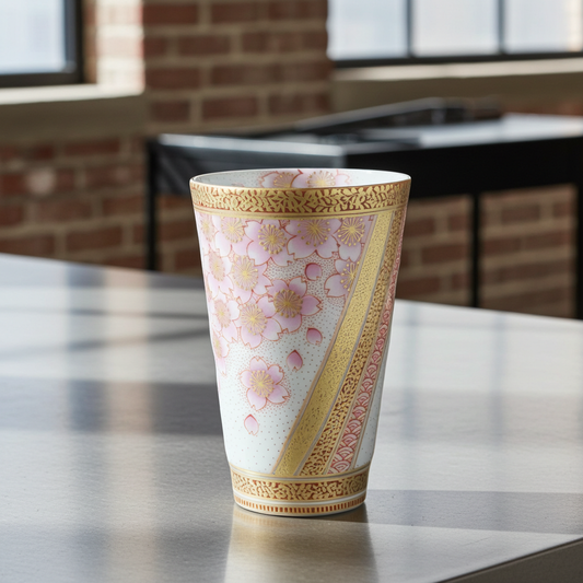 KUTANI WARE TUMBLER - KINRANDE CHERRY BLOSSOM CREST / YOSHINORI FUKUDA