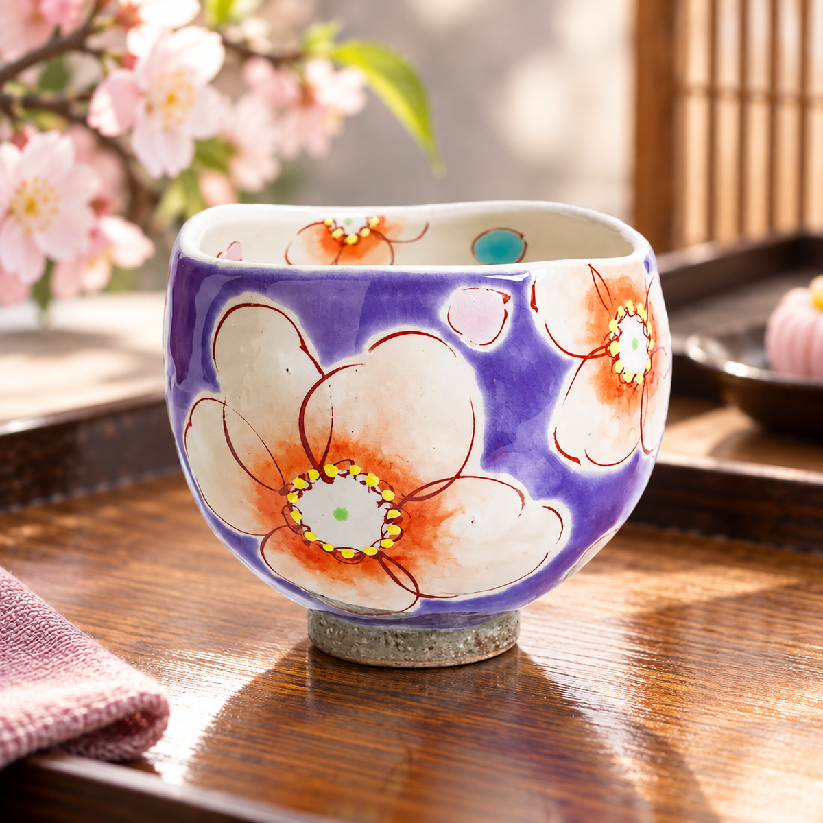 KUTANI WARE IPPUKU BOWL VIOLET HANA URARA / KOKUZOU KILN