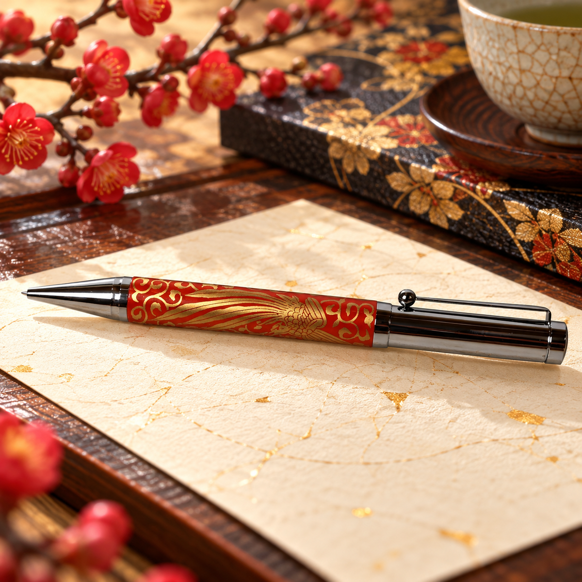 KUTANI WARE BALLPOINT PEN BROCADE DRAGON PHOENIX (KINRANRYUHOUOH DESIGN) BP-08 / SEIKOU KILN