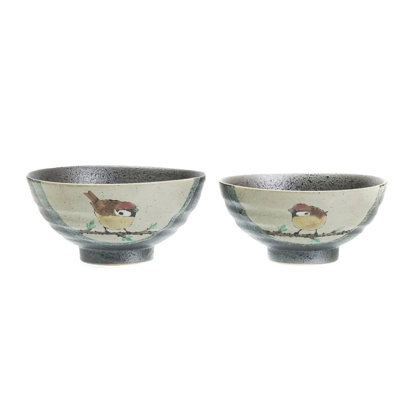 KUTANI WARE SET OF RICE BOWLS LUCKY SPARROWS
