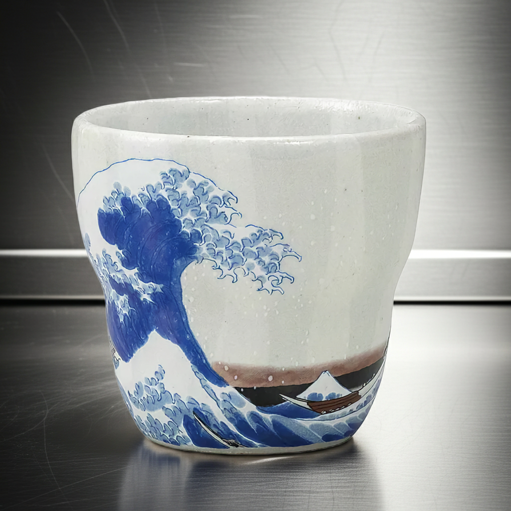 KUTANI WARE ROCK CUP THE GREAT WAVE OFF KANAGAWA BY HOKUSAI