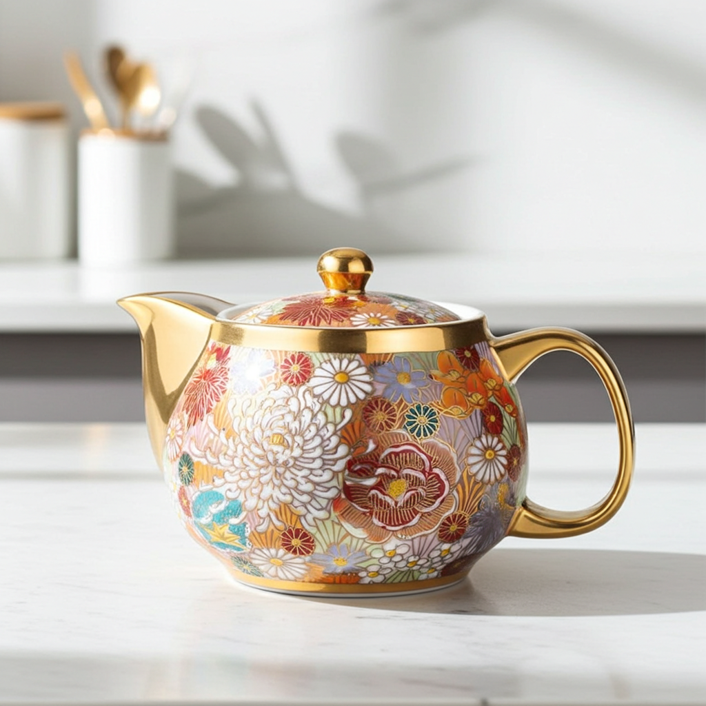 KUTANI JAPANESE TEA POT GOLD-HANAZUME