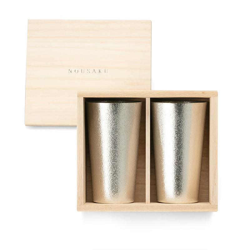 NOUSAKU JAPANESE BEER CUP 2-PIECE SET (IN A PAULOWNIA WOOD BOX)