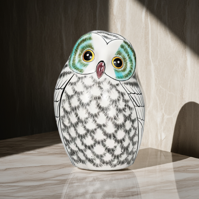 JAPANESE KUTANI PORCELAIN OWL FIGURINE – WHITE