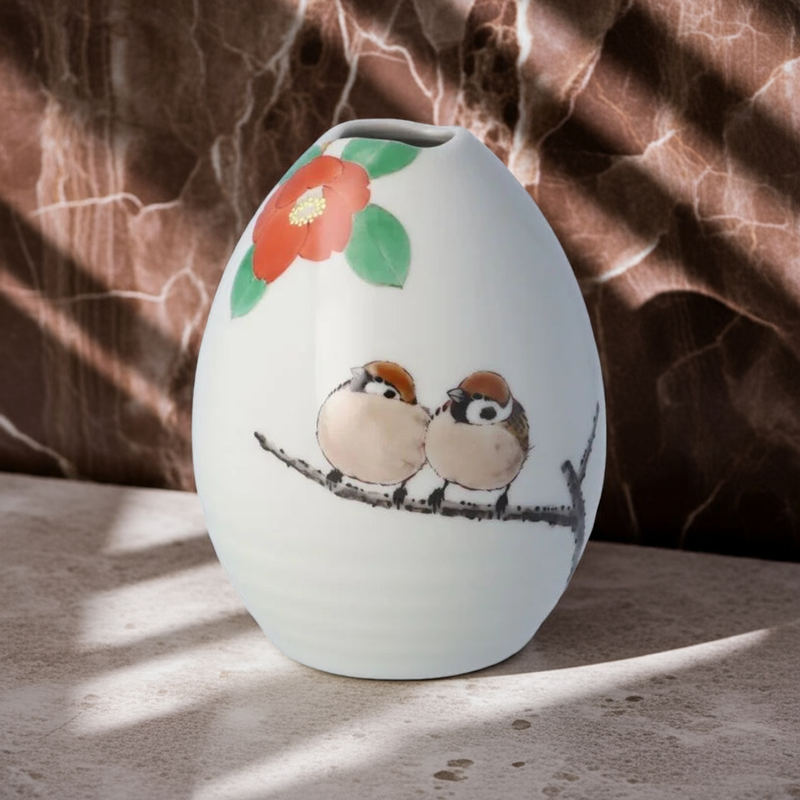 KUTANI JAPANESE SINGLE FLOWER VASE KUCHINAMI HOUDAN-GATA DAI SNOW NIJAKU-ZU / TOSHITO NAKAMURA