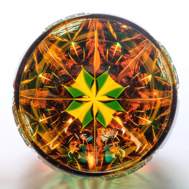 EDO KIRIKO CRYSTAL TUMBLER M-417 CHRYSANTHEMUM BASKET & FOUR DIAMONDS BY TARO YOSHIKAWA