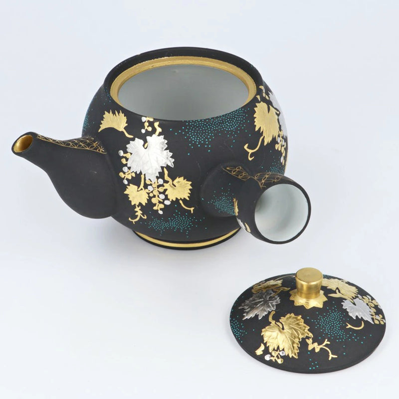 KUTANI WARE TEA UTENSILS SET SHIROKANEMORI GRAPEVINE TRELLIS AOCHIBU/  KINGYOKU NAKADA