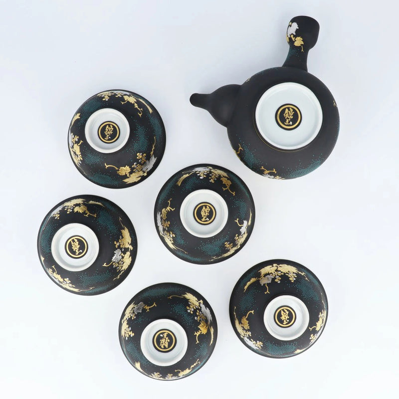 KUTANI WARE TEA UTENSILS SET SHIROKANEMORI GRAPEVINE TRELLIS AOCHIBU/  KINGYOKU NAKADA