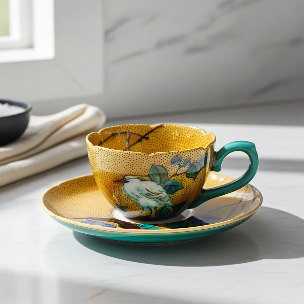 KUTANI WARE CUP & SAUCER COFFEE CUP YOSHIDAYA  /TAMEKICHI MITSUI