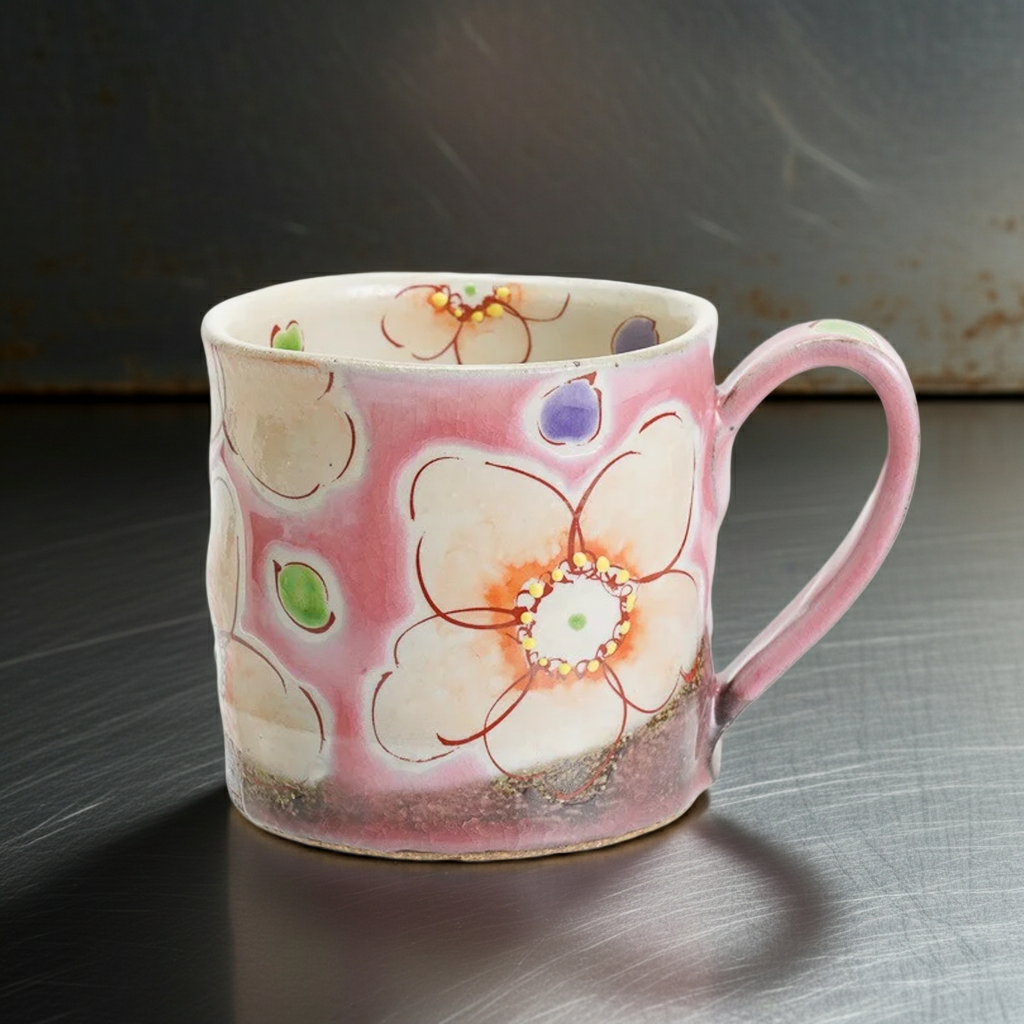 KUTANI JAPANESE MUG CUP PINK FLOWER ULALA /KOKUZOU KLIN