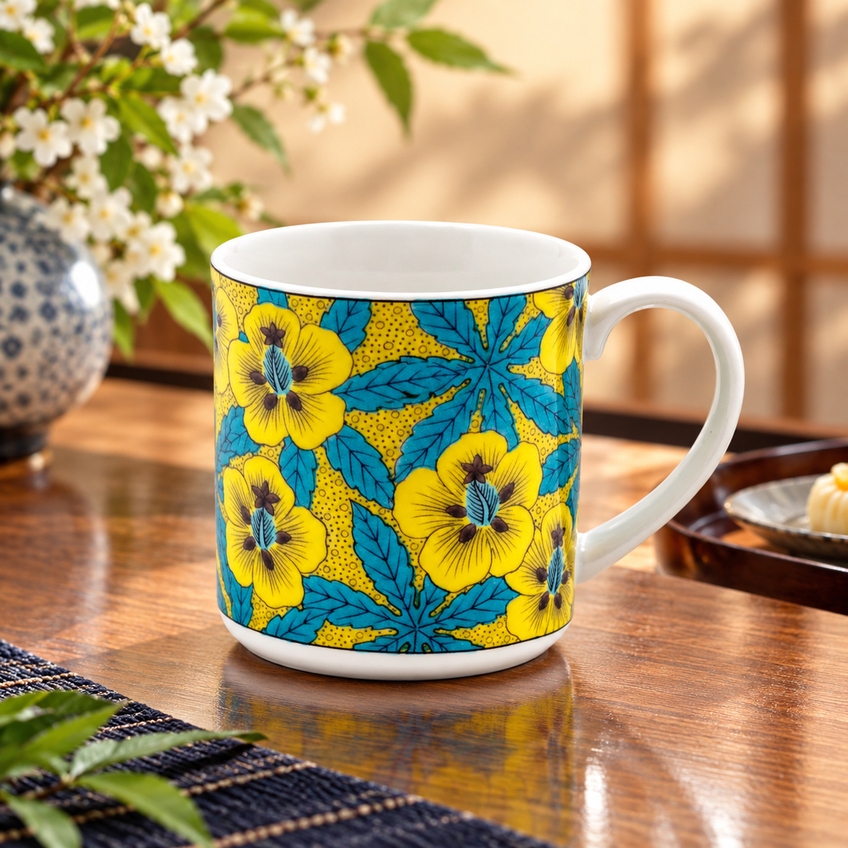 JAPANESE KUTANI MUG CUP AOI (HOLLYHOCK) /SEIKOU KILN