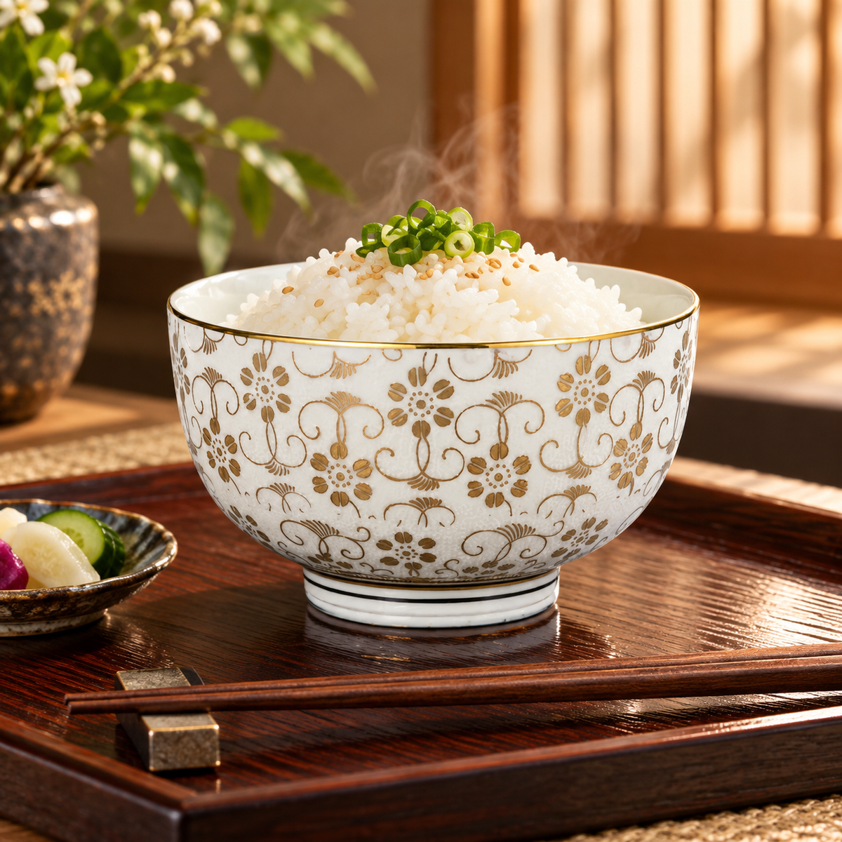 KUTANI WARE DONBURI BOWL SHIROCHIBU TESSEN (WHITE DOTTED CLEMATIS)