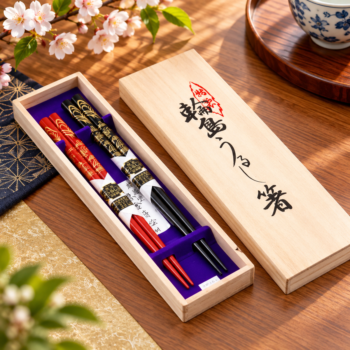 WAJIMA LACQUERWARE  CHOPSTICKS PAIR SANSUI