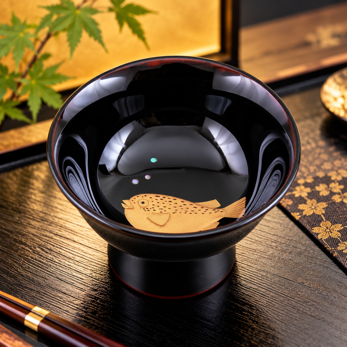 WAJIMA LACQUERWARE GUINOMI TAME-NURI KAWAFUGU MAKI-E