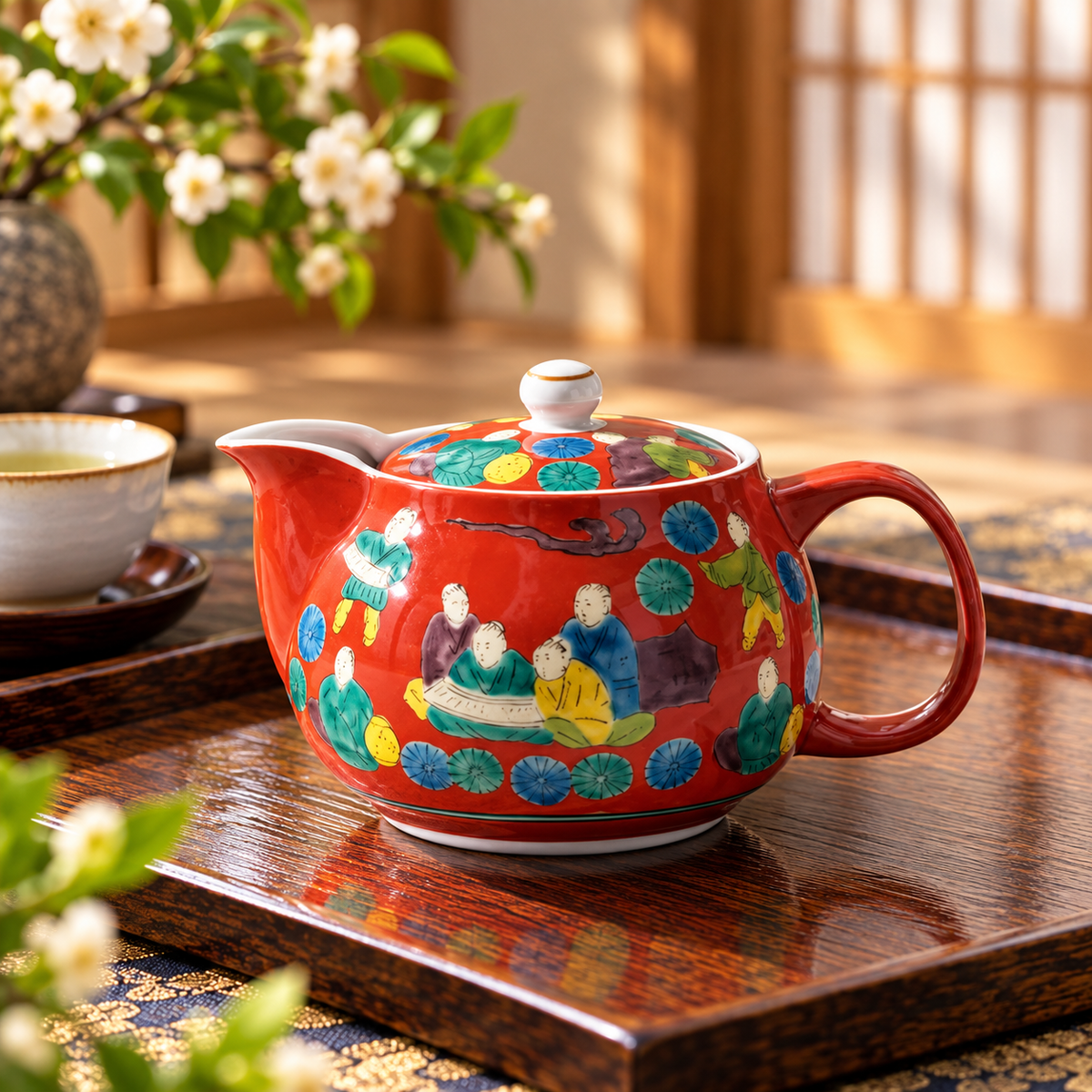JAPANESE KUTAN WARE TEAPOT MOKUBEI STYLE