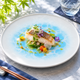 ARITA WARE BLUE BUBBLE FRAME ROUND PLATE 21 CM / YAMAHEI KILN