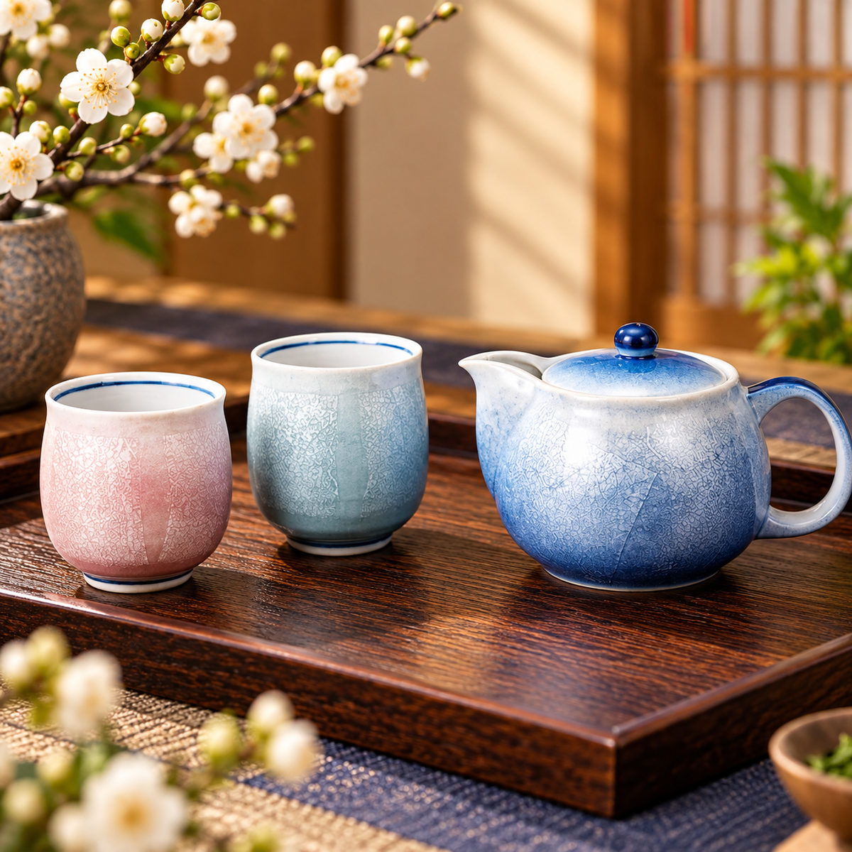 KUTANI WARE RELAXATION TEA SET – SILVER DECORATED (WITH STRAINER)