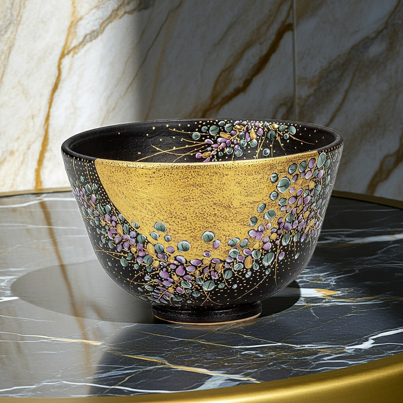 KUTANI JAPANESE MATCHA BOWL REAL GOLD HAGI / YOSHINORI FUKUDA