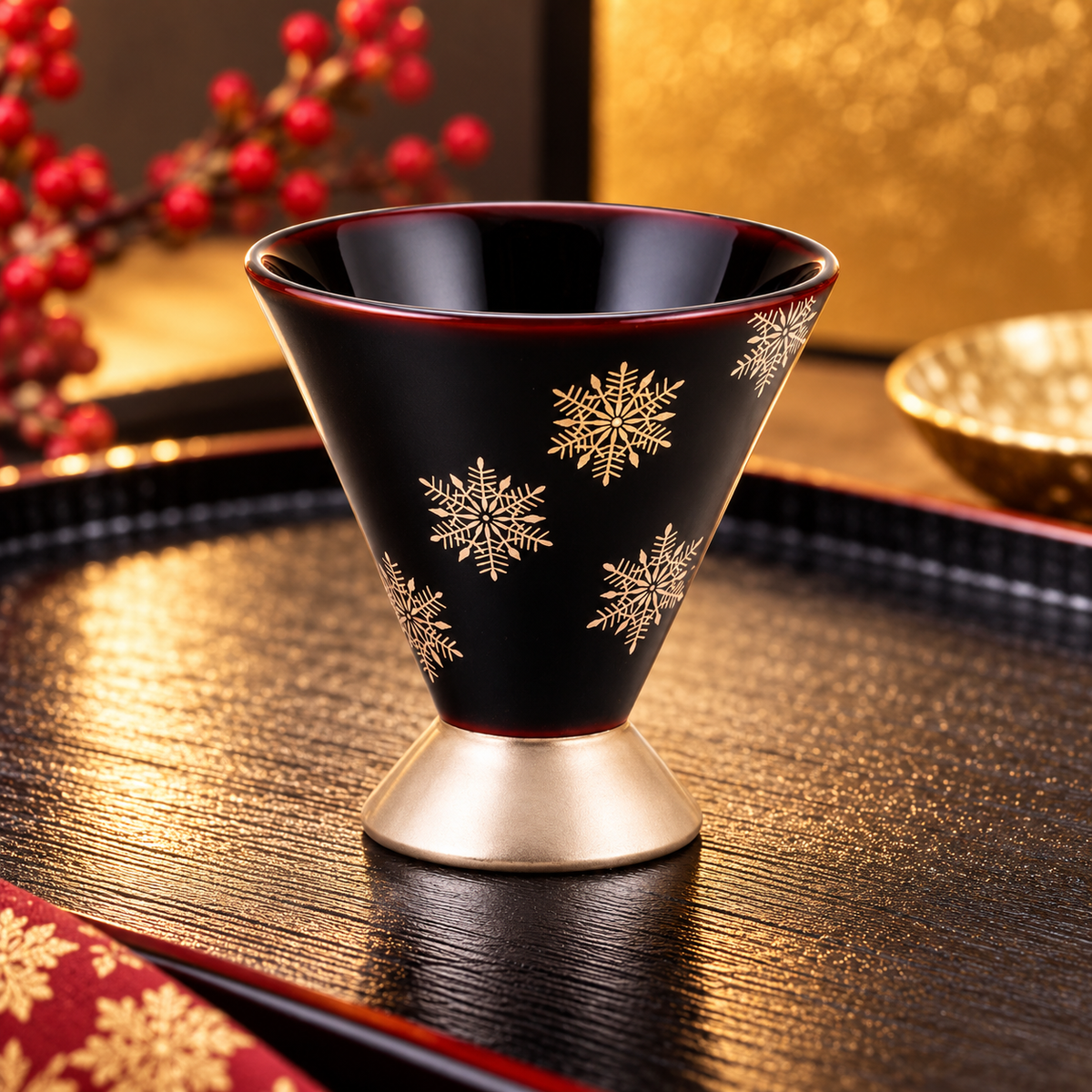 WAJIMA LACQUERWARE GUINOMI SNOW CRYSTAL MAKI-E