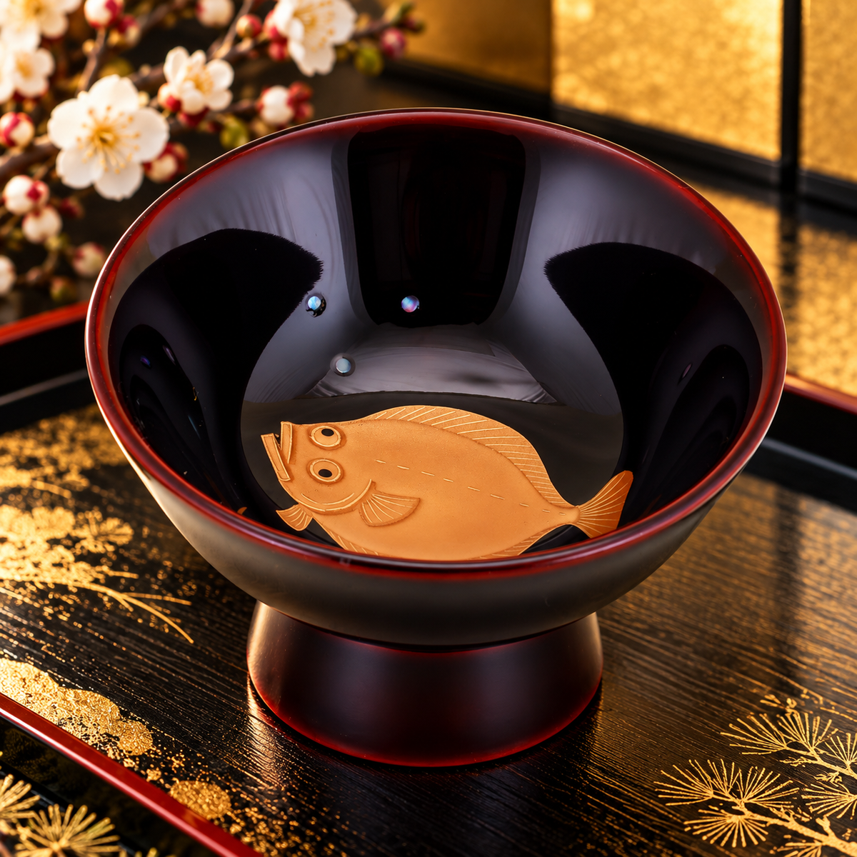 WAJIMA LACQUERWARE GUINOMI TAME-NURI HIRAME MAKI-E