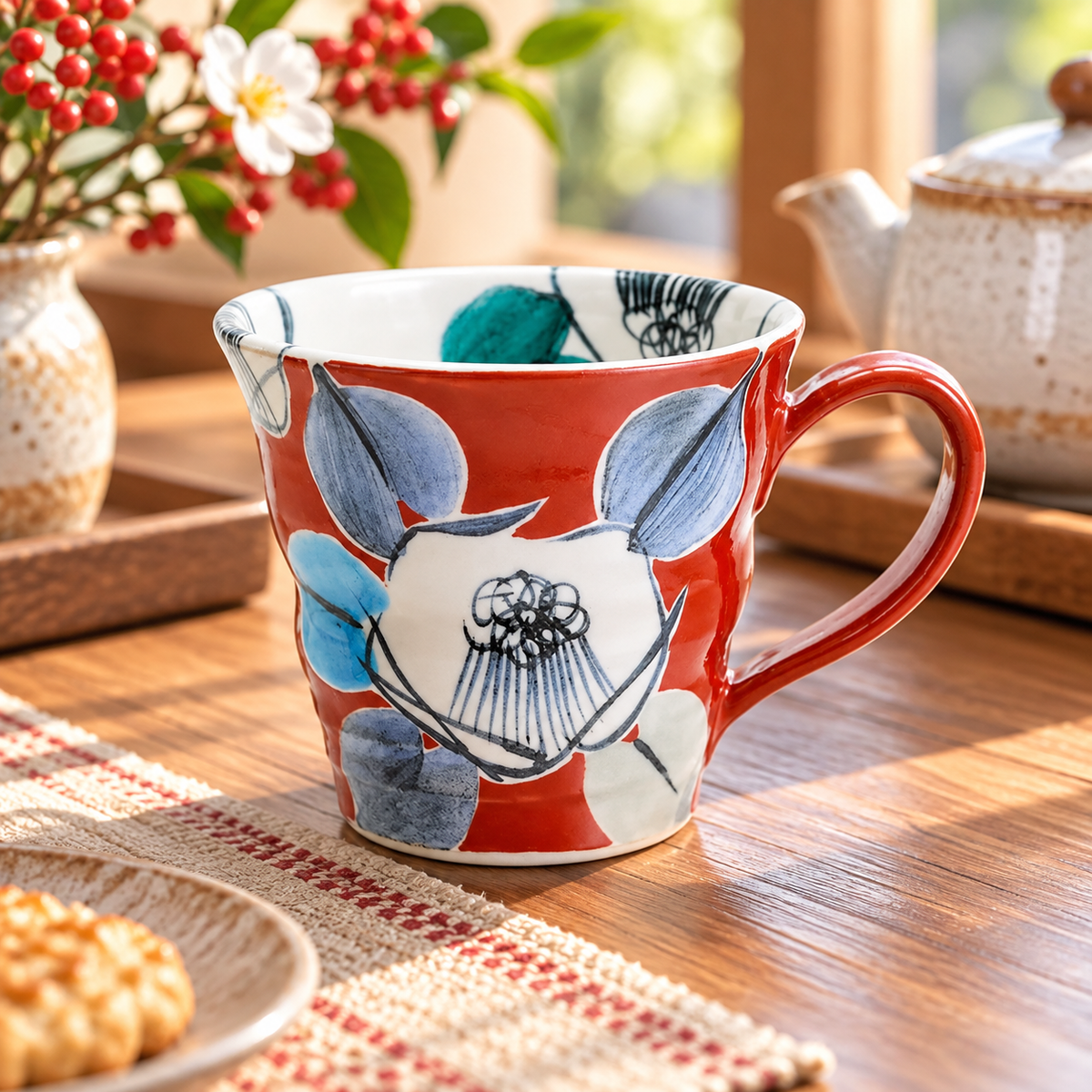 KUTANI JAPANESE MUG CUP KOSOME TSUBAKI AKA / KOKUZOU KILN