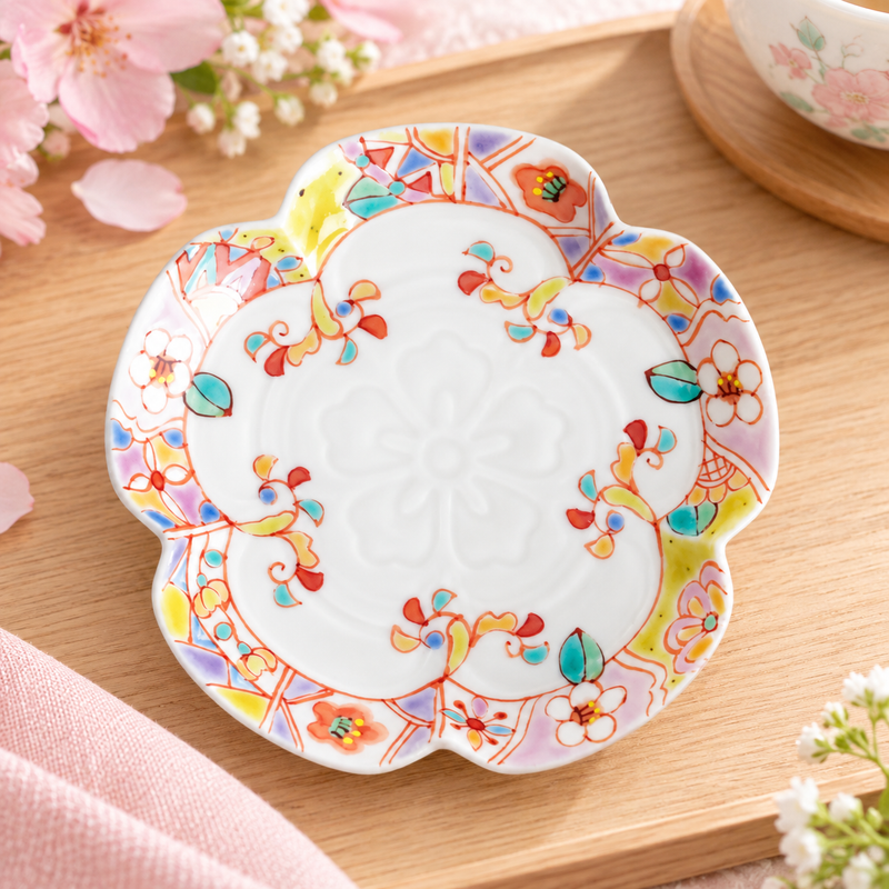 KUTANI WARE MOKKO SMALL PLATE BLOSSOM / GINSYUU KILN