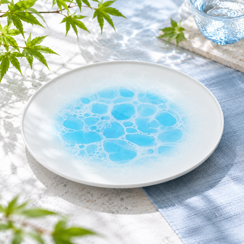 ARITA WARE BLUE BUBBLE FRAME ROUND PLATE 21 CM / YAMAHEI KILN