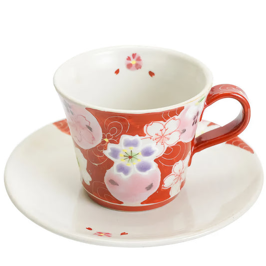 KUTANI WARE CUP & SAUCER YUME-YOI SAKURA (PINK) /KOKUZOU KLIN
