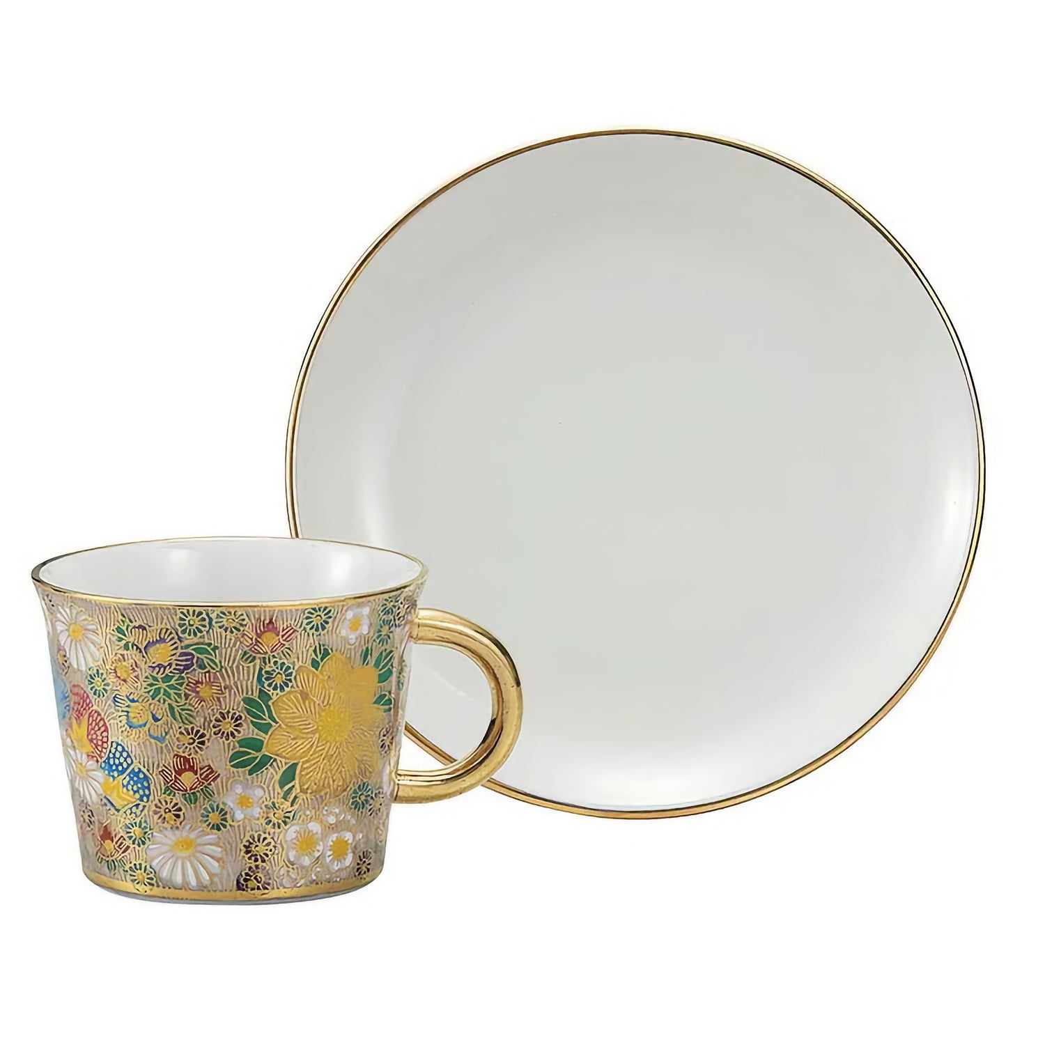 KUTANI WARE CUP & SAUCER – GENUINE GOLD HANA-ZUME (GIFT BOX)