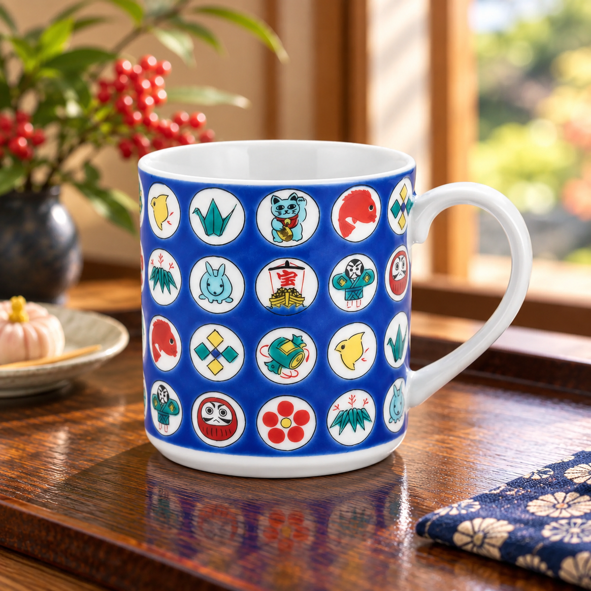 KUTANI WARE MUG CUP CIRCULAR TREASURE PATTERN / SEIKOU KILN