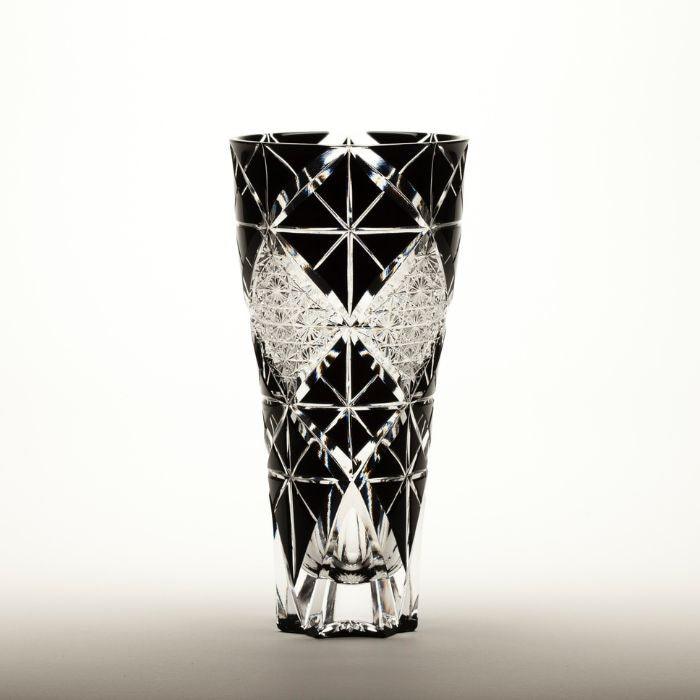 EDO KIRIKO CHRYSANTHEMUM LINKED PATTERN BEER GLASS - BLACK