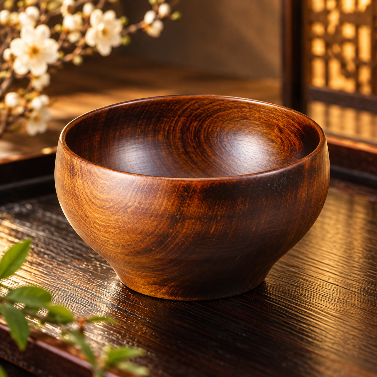 YAMANAKA LACQUERWARE SAKURA ROUND BOWL BROWN (L SIZE)