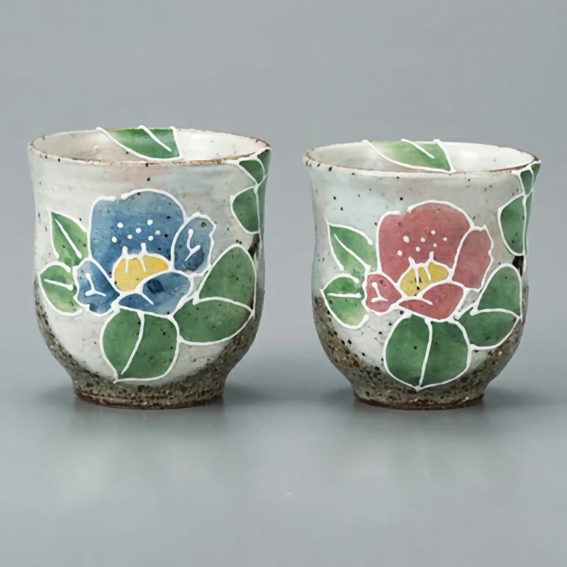KUTANI WARE YUNOMI SET TEACUP (CAMELLIA) / SHIHO AIKAWA