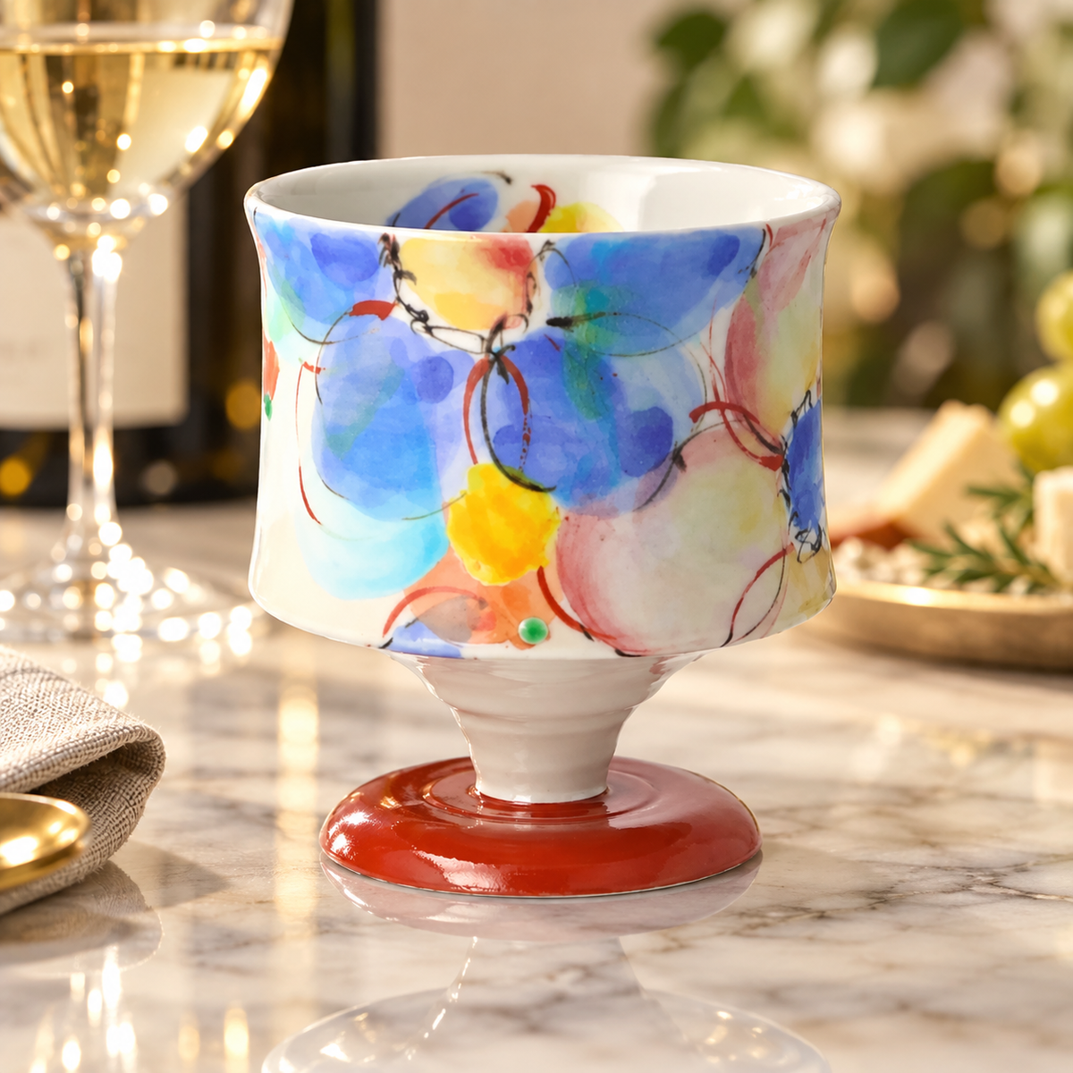 JAPANESE WINE GLASS KUTANI GOBLET DANCING IN THE WIND / KOKUZOU KILN