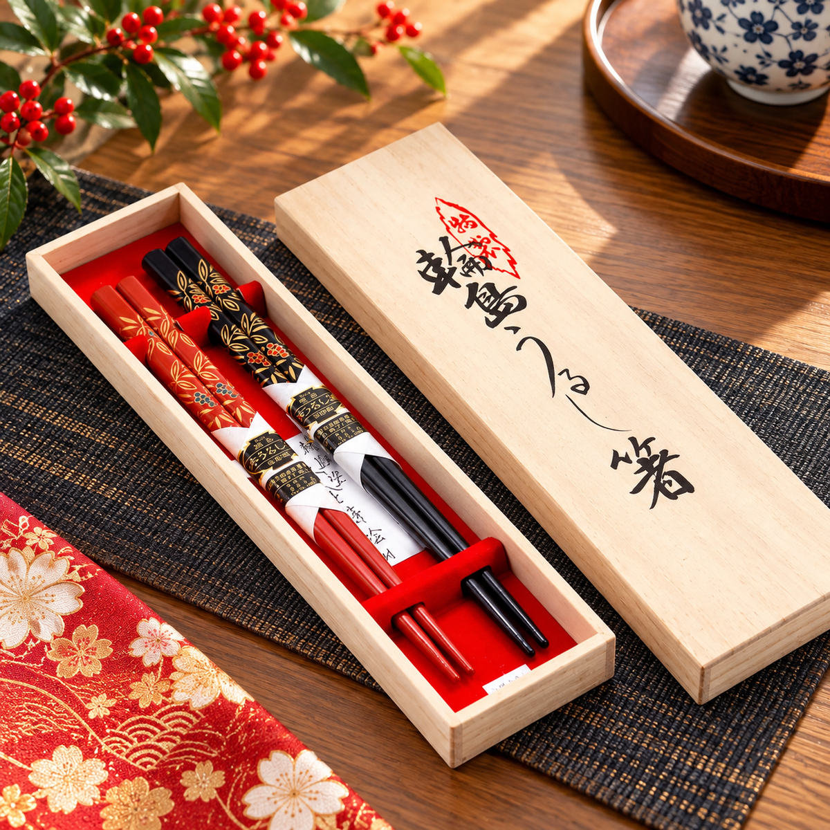 WAJIMA LACQUERWARE  CHOPSTICKS PAIR NANTEN