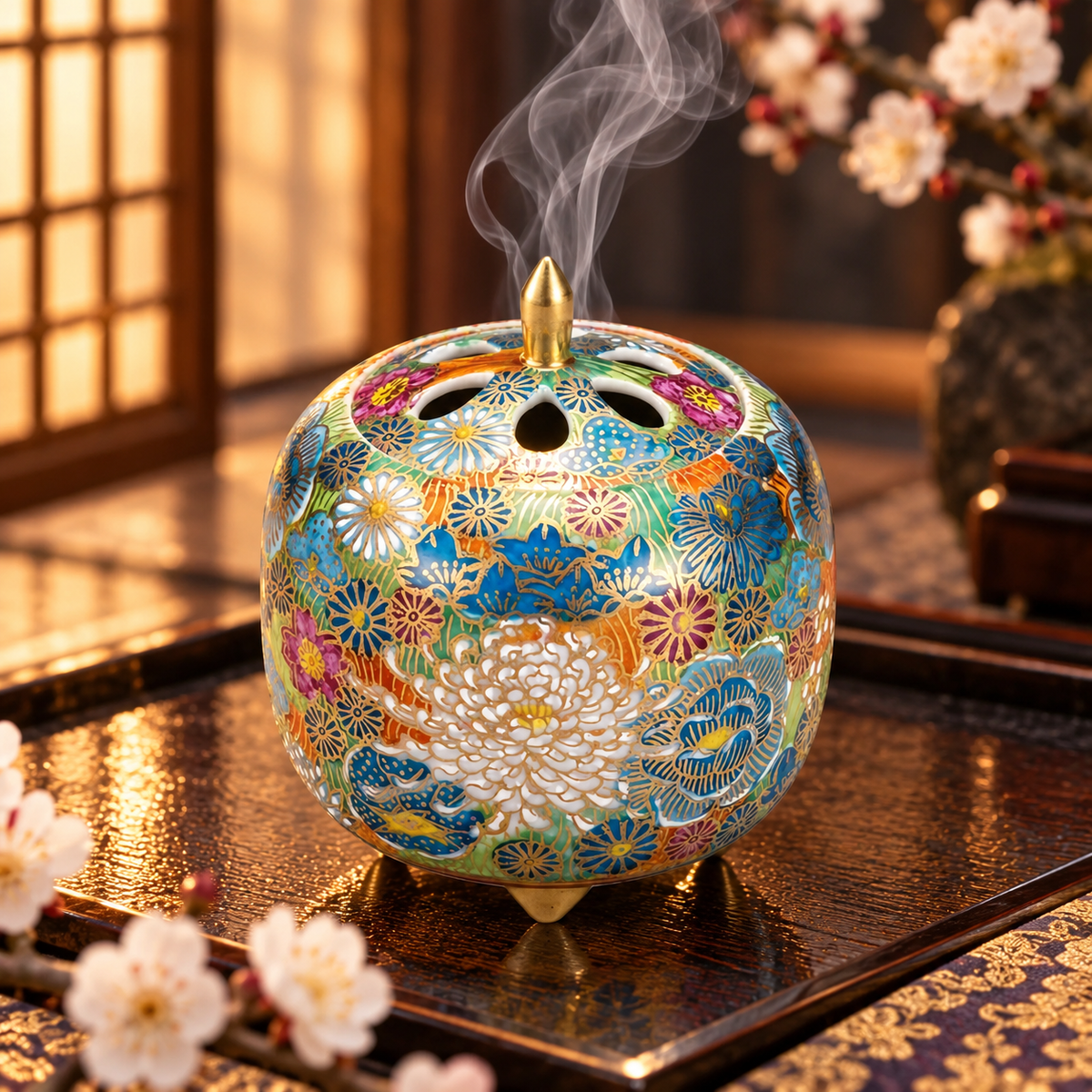 JAPANESE INCENSE BURNER KUTANI KIN HANAZUME