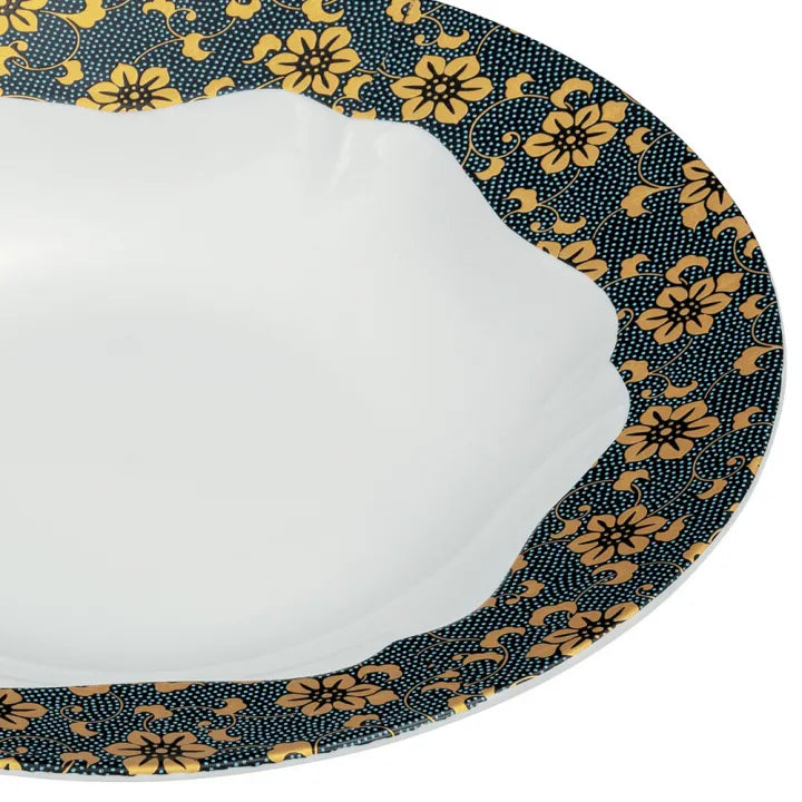 KUTANI WARE PASTA PLATE 24 CM – BLUE GRANULE TESSEN FLORAL DESIGN  JAPANESE CERAMIC PLATE MADE IN JAPAN