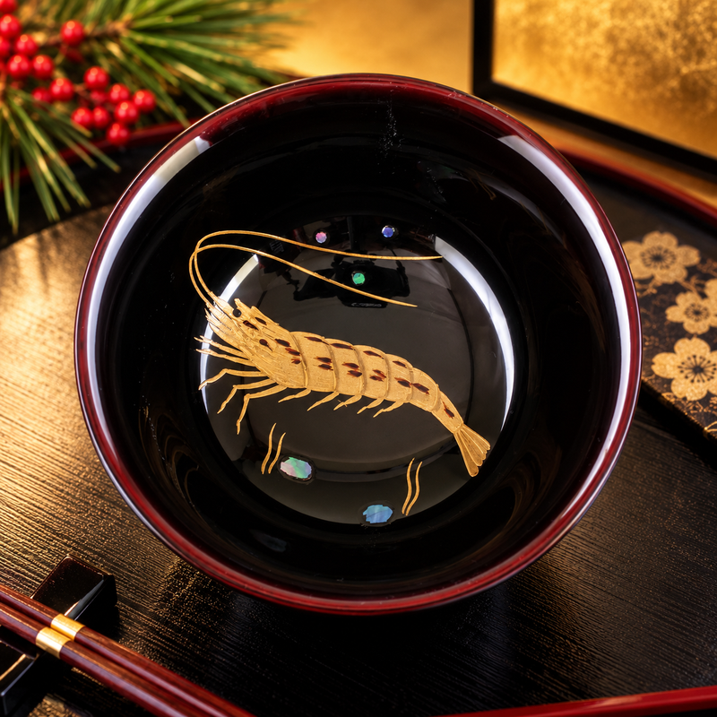 WAJIMA LACQUERWARE GUINOMI TAME-NURI EBI MAKI-E