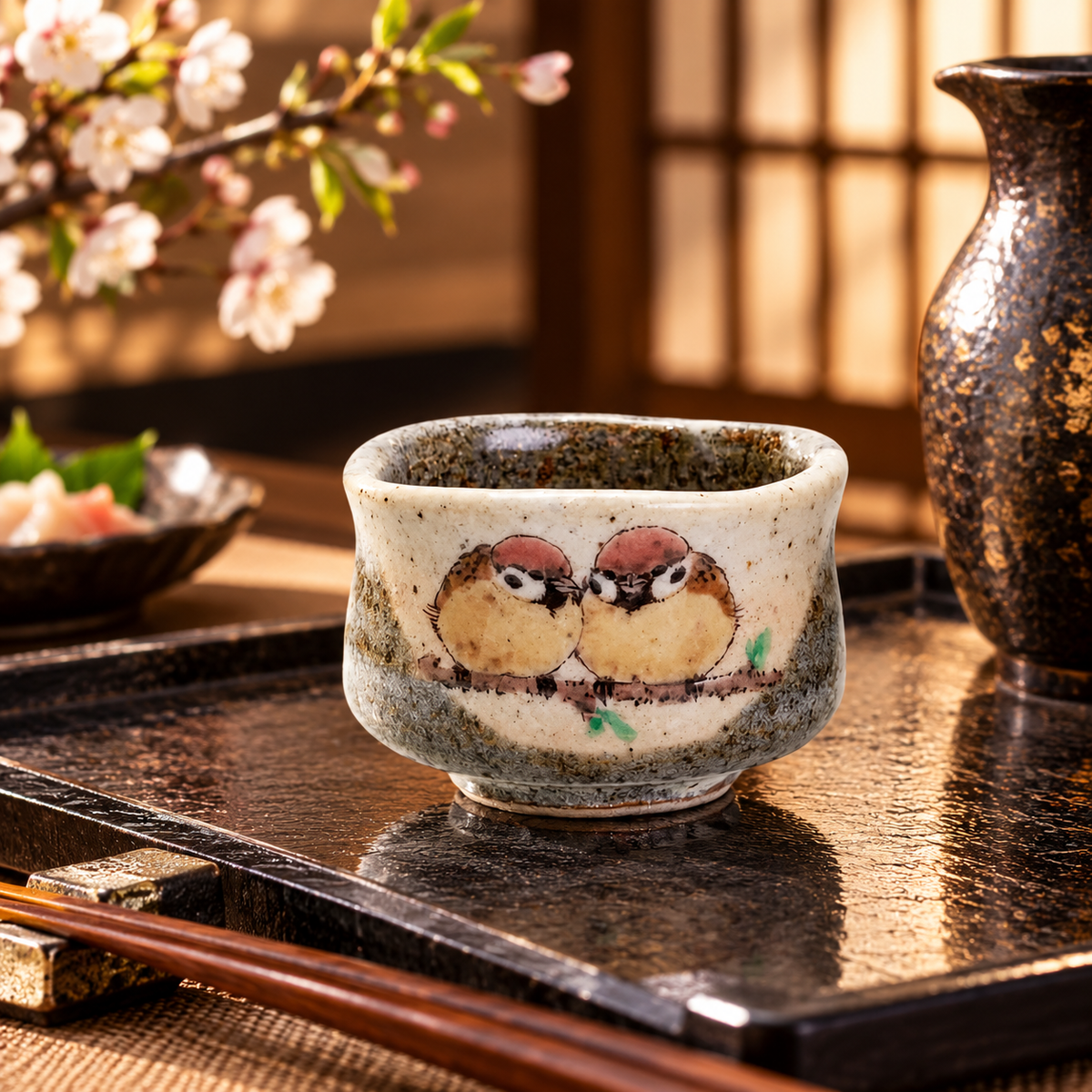 KUTANI WARE GUINOMI TWO SPARROWS MOTIF/ TOSHITO NAKAMURA