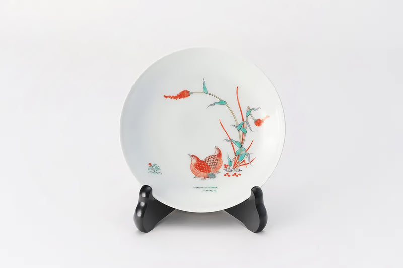 ARITA WARE 4.5-INCH DECORATIVE PLATE “MILLET AND QUAIL” – KAKIEMON KILN | JAPANESE PORCELAIN ART