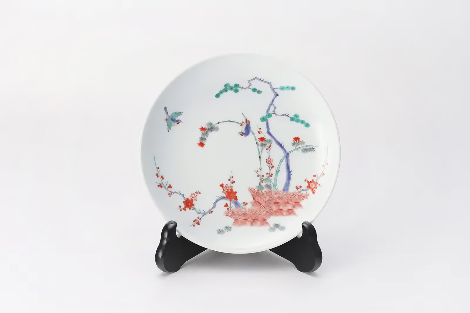 ARITA WARE 6-INCH DECORATIVE PLATE – “PINE, BAMBOO & PLUM WITH BIRDS” | KAKIEMON KILN