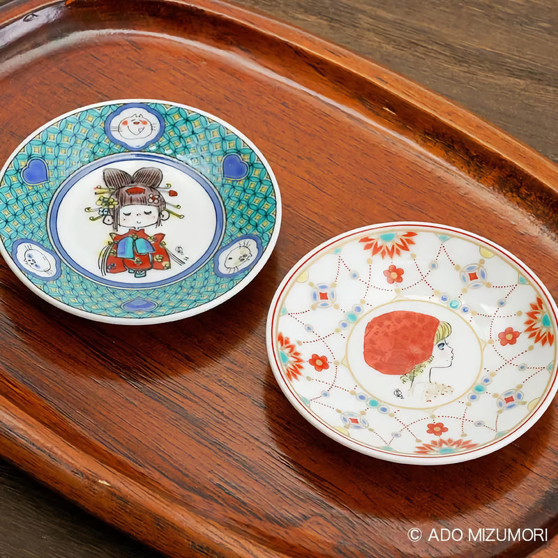 ADO MIZUMORI KUTANI SMALL PLATES – SET OF 2 DESIGNS / SEIKOU KILN JAPANESE PORCELAIN