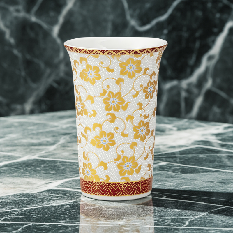 KUTANI WARE FREE CUP WHITE TETSUSEN WITH RAISED ENAMEL